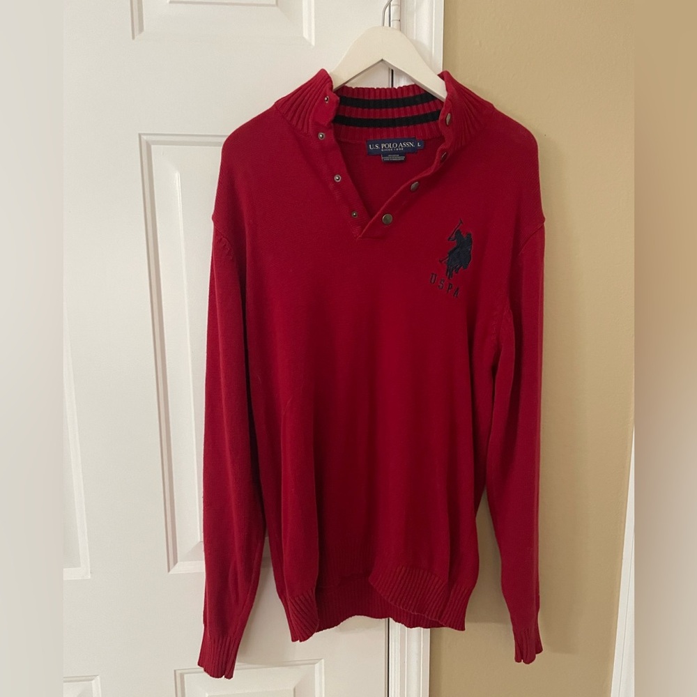 U.S. Polo Assn. Men's V-Neck Sweater in Red